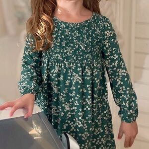 Carter’s 4T Green Floral Dress | Long Sleeve Smocked Dress
